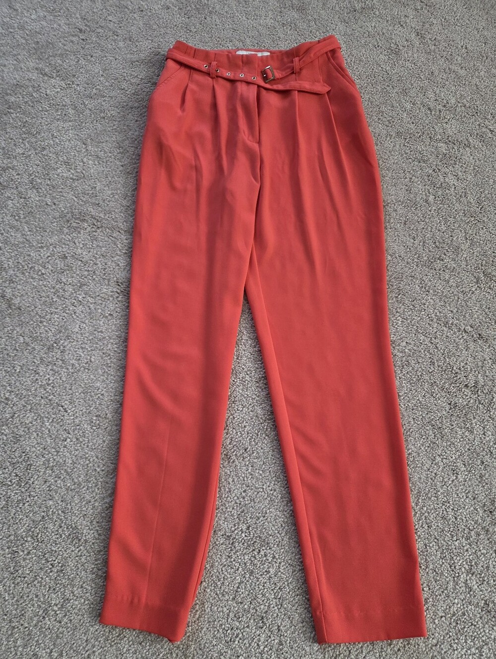 High-Rise Pleated Women's Trousers with Matching Belt — Coral